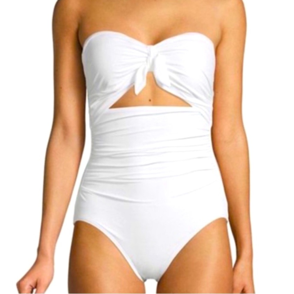 Kate Spade White Bandeau Swimsuit with Knot Detail